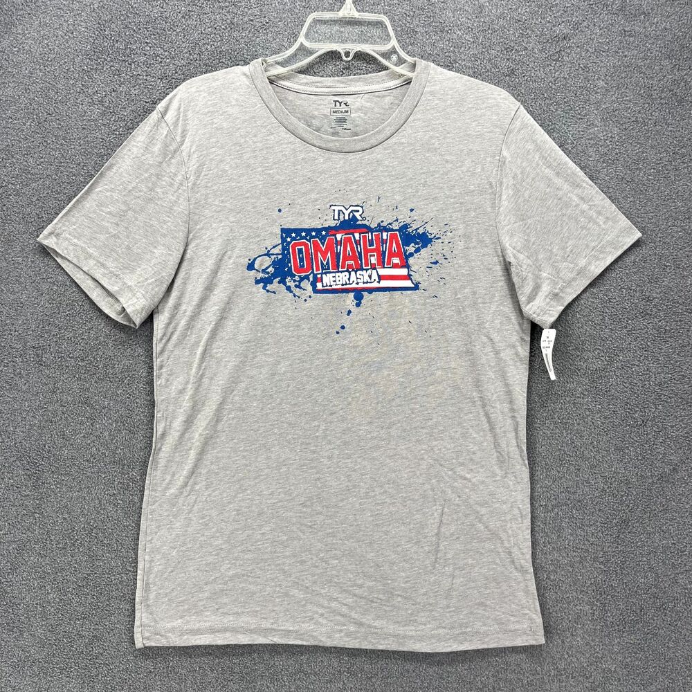 TYR‎ T Shirt Adult Medium Gray Crew Neck Omaha Nebraska Tee USA short Sleeve